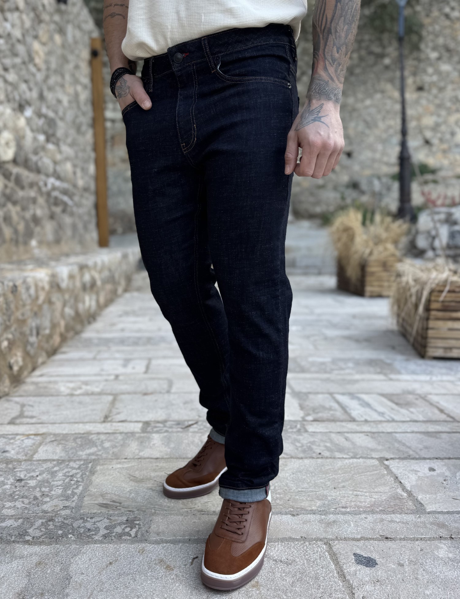 Ανδρικό blue black τζιν ελαστικό ίσια γραμμή GB5735 φωτογραφία